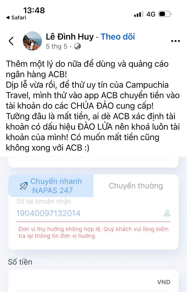 Nguyên văn chia sẻ của Khách hàng Lê Đình Huy trên trang cá nhân.