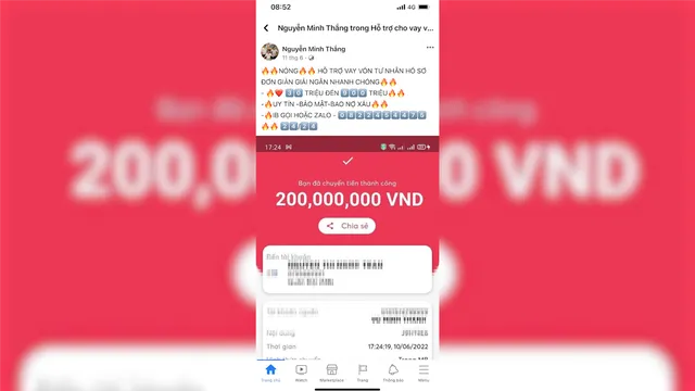 Hình ảnh biên lai gửi tiền giả và chào mời người vay trên mạng internet của Võ Minh Thành.