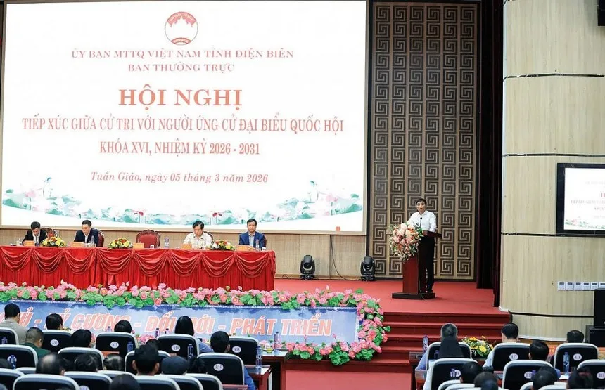Bộ trưởng Bộ Tài chính Nguyễn Văn Thắng gặp gỡ, tiếp xúc cử tri tại Điện Biên, ngày 5/3/2026. Ảnh: Đức Thanh