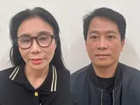 Vợ chồng Phan Thị Mai và Hoàng Kim Khánh, chủ Thẩm mỹ viện Mailisa tại cơ quan điều tra (Ảnh: Bộ Công an)