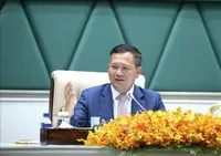 Thủ tướng Chính phủ Hoàng gia Campuchia Samdech Thipadei Hun Manet phát biểu tại diễn đàn Chính phủ với khu vực tư nhân lần thứ 19. Ảnh: Huỳnh Thảo/Pv TTXVN tại Campuchia