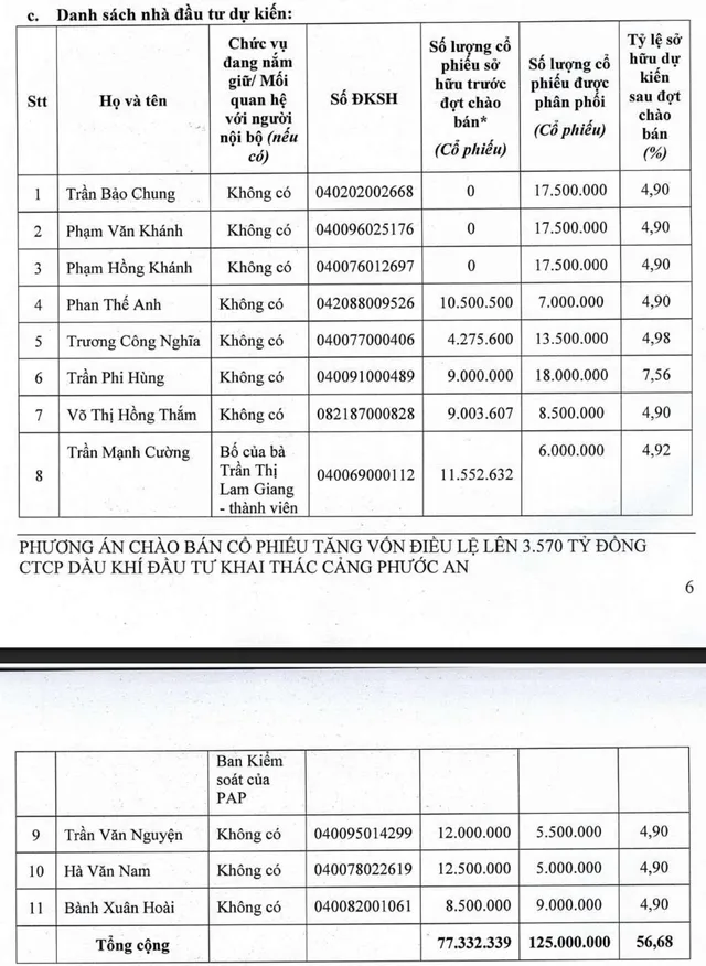 Danh sách 11 nhà đầu tư dự kiến tham gia đợt chào bán riêng lẻ.
