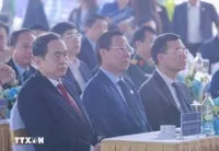 Chủ tịch Quốc hội Trần Thanh Mẫn dự lễ khởi công dự án đầu tư xây dựng trục đại lộ cảnh quan sông Hồng. Ảnh: TTXVN.