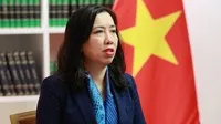 Thứ trưởng Bộ Ngoại giao Lê Thị Thu Hằng trả lời phỏng vấn báo chí.