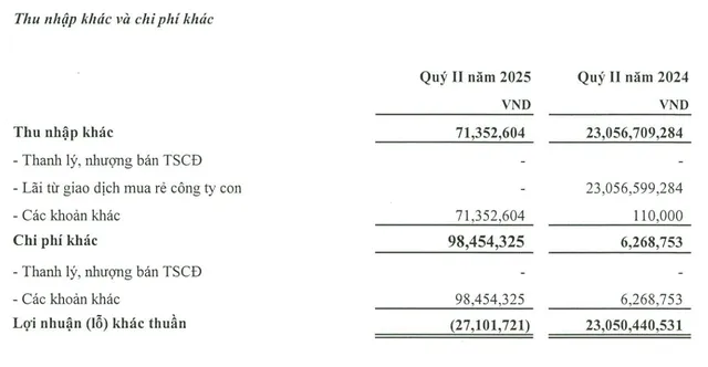 Nếu loại bỏ thu nhập khác, lợi nhuận cốt lõi của Create Capital Việt Nam vẫn tăng mạnh trong quý II và nửa đầu năm 2025.