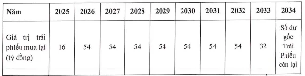 Công ty sẽ mua lại trái phiếu trước hạn định kỳ bắt đầu từ năm 2025