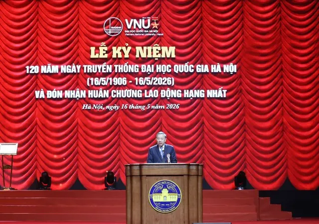 Tổng Bí thư, Chủ tịch nước Tô Lâm phát biểu tại Lễ kỷ niệm 120 năm ngày truyền thống Đại học Quốc gia Hà Nội.