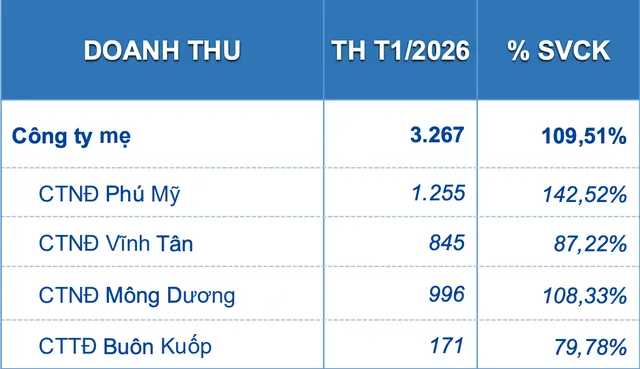 Cơ cấu doanh thu tại các nhà máy thuộc EVNGENCO3