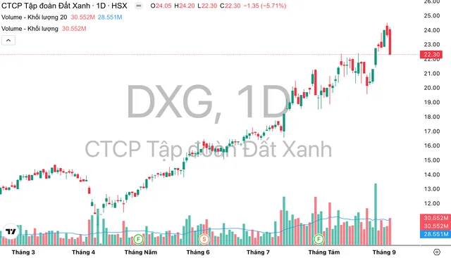 Cổ phiếu DXG tăng mạnh từ ngày 9/4 tới nay.