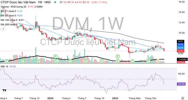 Cổ phiếu DVM đang giao dịch vùng giá thấp nhiều năm.