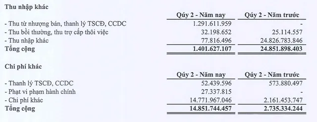 Lợi nhuận khác của Gilimex lỗ trong quý II/2025.