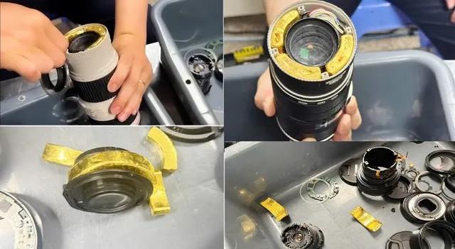 Vàng được giấu trong khe của ống kính máy ảnh nhằm qua mắt lực lượng chức năng.
