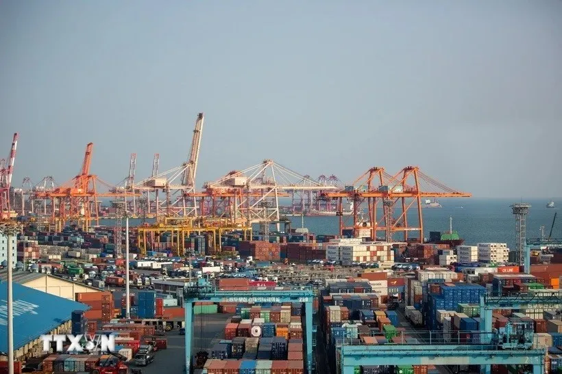 Quang cảnh cảng hàng hóa ở Busan, Hàn Quốc. (Ảnh: THX/TTXVN)