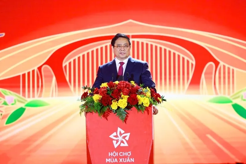 Thủ tướng Phạm Minh Chính phát biểu bế mạc Hội chợ mùa Xuân lần thứ nhất năm 2026 - Ảnh: VGP.