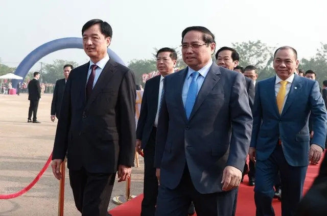 Thủ tướng Chính phủ Phạm Minh Chính, Bí thư Thành ủy Hà Nội Nguyễn Duy Ngọc dự Lễ khởi công dự án đầu tư xây dựng khu đô thị thể thao Olympic (xã Thượng Phúc, thành phố Hà Nội) - Ảnh: VGP.