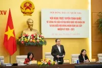 Chủ tịch Quốc hội, Chủ tịch Hội đồng Bầu cử quốc gia Trần Thanh Mẫn phát biểu tại Hội nghị - Ảnh PT.