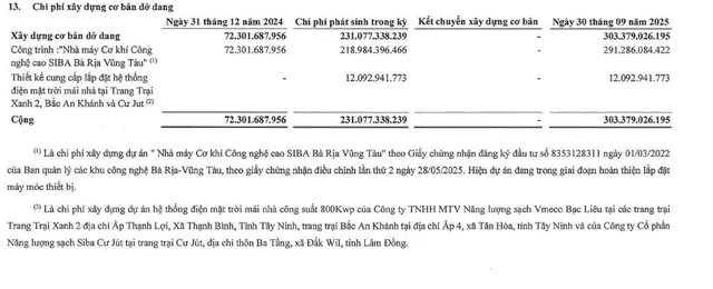 Tài sản dở dang dài hạn của SBG tăng mạnh trong 9 tháng đầu năm 2025.