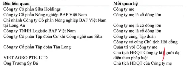 Tập đoàn Tân Long chỉ còn được thuyết minh là Công ty có cùng Chủ tịch HĐQT với Công ty mẹ.