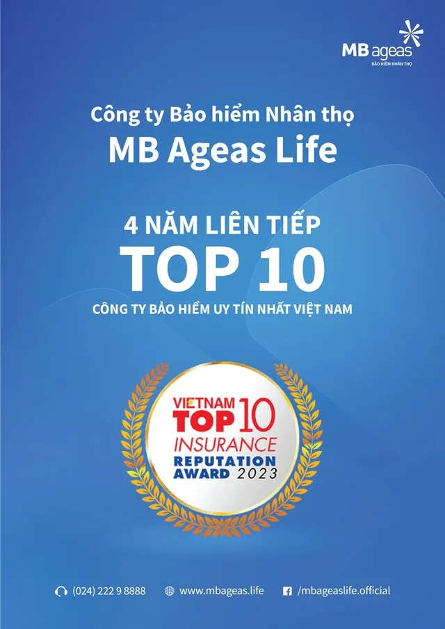 MB Ageas Life 4 năm liên tiếp lọt Top 10 Công ty Bảo hiểm uy tín nhất Việt Nam