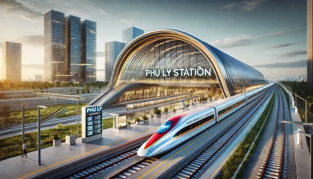 Phối cảnh minh họa ga Phủ Lý thuộc tuyến đường sắt cao tốc Bắc – Nam, ngay kế cận dự án Sun Urban City (Ảnh: AI)