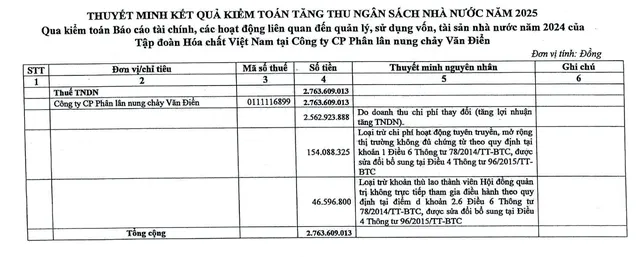 Số tiền thuế mà VAF bị truy thu thuế năm 2024. Số tiền thuế mà VAF bị truy thu thuế năm 2024.