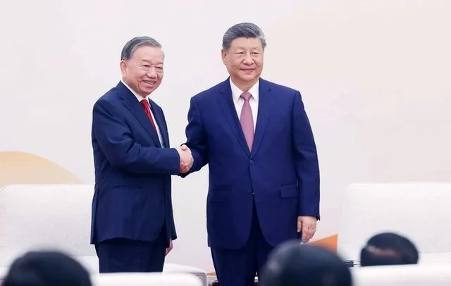 Tổng Bí thư, Chủ tịch nước Tô Lâm và Tổng Bí thư, Chủ tịch nước Trung Quốc Tập Cận Bình tại cuộc gặp thanh niên Việt - Trung - Ảnh: TTXVN