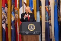 Tổng thống Mỹ Donald Trump phát biểu tại Nhà Trắng, Washington, D.C. Ảnh: THX/TTXVN