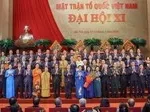 70 vị tham gia Đoàn Chủ tịch Uỷ ban Trung ương Mặt trận Tổ quốc Việt Nam khóa XI ra mắt Đại hội. Ảnh: Quang Vinh.