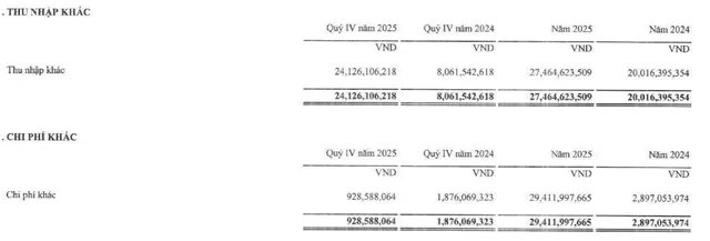 Searefico ghi nhận thu nhập khác đột biến quý IV/2025.