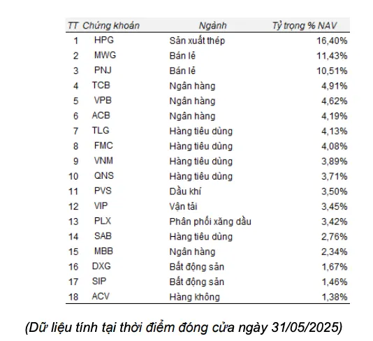 Danh mục cổ phiếu của TBLF
