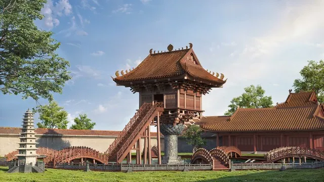 Chùa Diên Hựu – công trình kiến trúc biểu tượng thời Lý sẽ được phỏng dựng tại Quần thể (Ảnh phối cảnh minh họa: Sun Property).