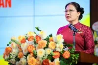 Bà Hà Thị Nga, Phó chủ tịch Ủy ban Trung ương Mặt trận Tổ quốc Việt Nam phát biểu tại sự kiện.