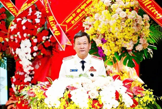 Thiếu tướng Bùi Quang Bình, Ủy viên Ban Thường vụ Thành ủy, Bí thư Đảng ủy, Giám đốc Công an TP. Hải Phòng phát biểu tại buổi lễ