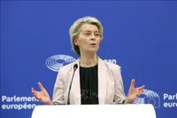 Chủ tịch Ủy ban châu Âu Ursula von der Leyen phát biểu tại Strasbourg, Pháp. Ảnh: THX/TTXVN