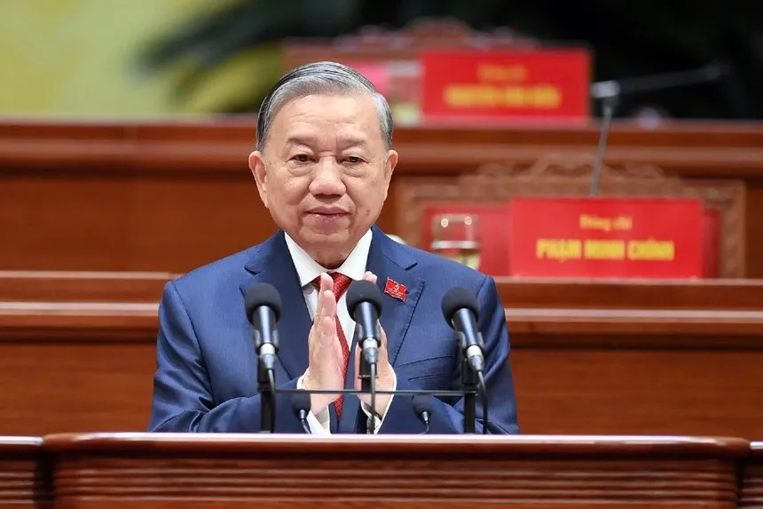 Tổng Bí thư Tô Lâm đã phát biểu trước Đại hội (Ảnh: Daihoidangtoanquoc.vn)