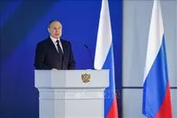 Tổng thống Nga Vladimir Putin phát biểu tại thủ đô Moskva. Ảnh: THX/TTXVN