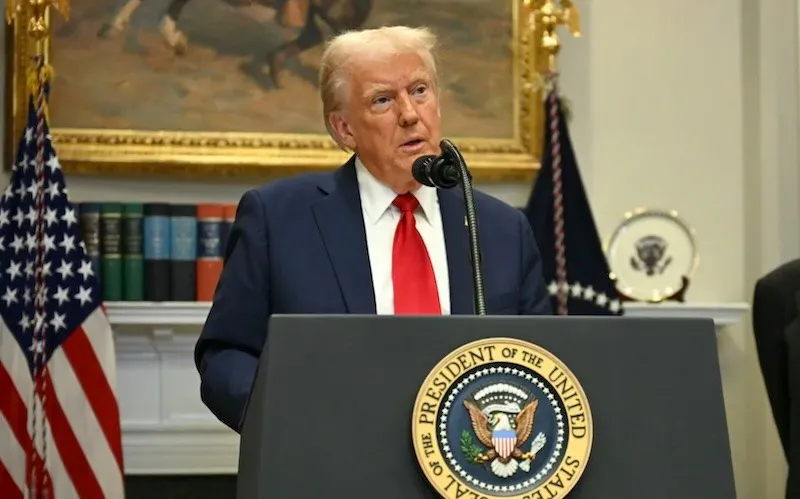 Tổng thống Mỹ Donald Trump phát biểu tại Phòng họp Roosevelt ở Nhà Trắng vào ngày 21/1. Ảnh: AFP 