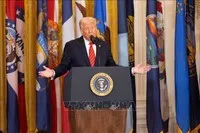 Tổng thống Mỹ Donald Trump phát biểu tại một sự kiện ở Nhà Trắng ngày 20/3/2025. Ảnh: THX/TTXVN