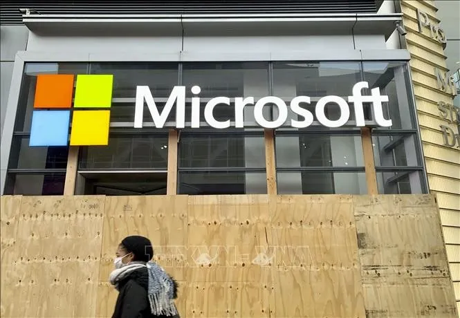 Biểu tượng tập đoàn Microsoft tại New York, Mỹ. Ảnh tư liệu: Kyodo/TTXVN