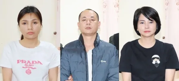 Từ trái qua: Đặng Thị Xuân, Nguyễn Minh Hải và Nguyễn Thị Tú Uyên (Ảnh: Công an Lai Châu)