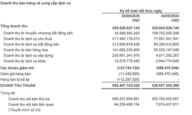 Cơ cấu doanh thu 9 tháng đầu năm 2025.