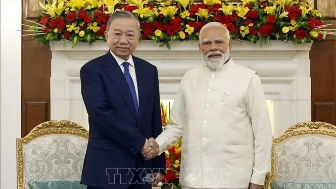 Tổng Bí thư, Chủ tịch nước Tô Lâm và Thủ tướng Ấn Độ Narendra Modi (Ảnh: Thống Nhất/TTXVN)
