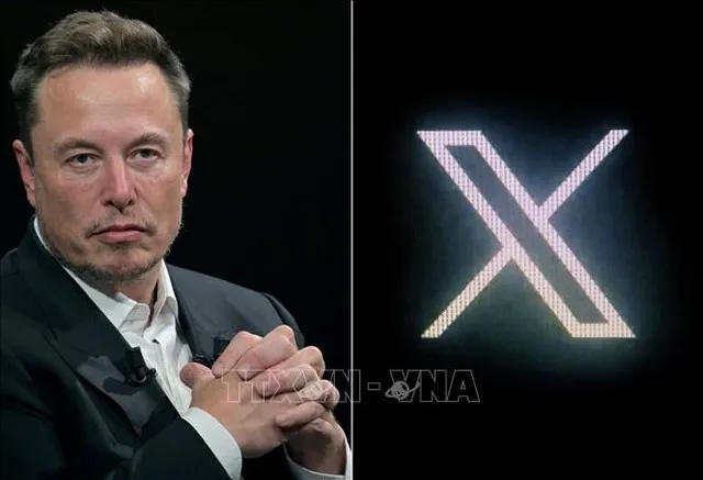 Tỷ phú Elon Musk (trái) và biểu tượng mạng xã hội X. Ảnh: AFP/TTXVN