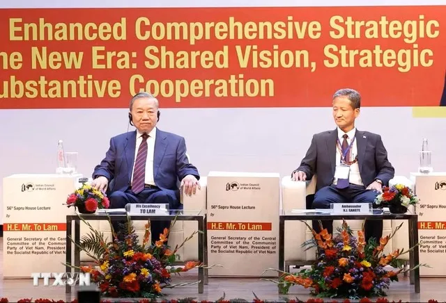 Tổng Bí thư, Chủ tịch nước Tô Lâm dự và phát biểu chính sách tại Hội đồng Ấn Độ về các vấn đề thế giới. (Ảnh: Thống Nhất/TTXVN)