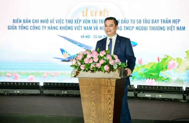 Ông Nguyễn Thanh Tùng - Ủy viên BCH Đảng bộ Chính phủ, Bí thư Đảng ủy, Chủ tịch HĐQT Vietcombank phát biểu tại sự kiện