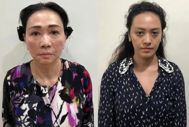 Bị can Trương Mỹ Lan (trái), cựu Chủ tịch HĐQT Tập đoàn Vạn Thịnh Phát cùng bị can Trương Huệ Vân (Tổng giám đốc Vạn Thịnh Phát) và đồng phạm bị cáo buộc đã gây thiệt hại cho Ngân hàng SCB 415.000 tỷ đồng.